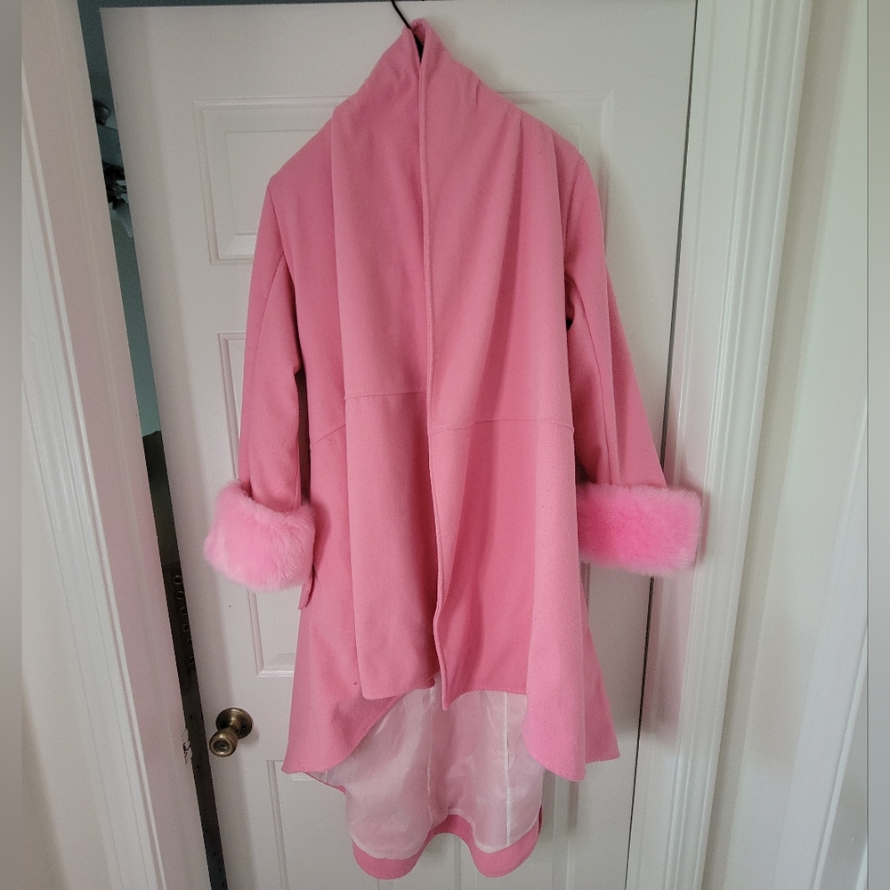Pink Fur Trimmed Trenchcoat With Train